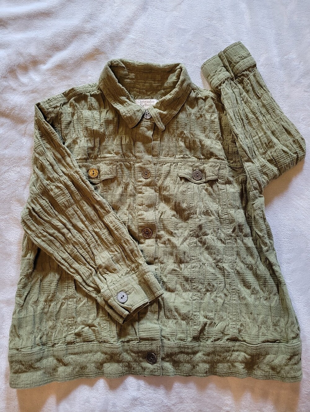 Christopher & Banks | Olive Textured Button Jacket